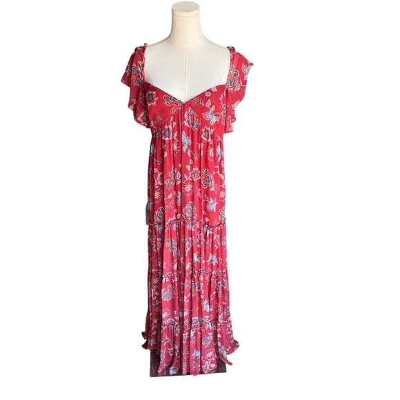 Sachin & Babi - Kara Maxi Dress Red Floral Chiffon Sz 10 - Picture 5 of 11